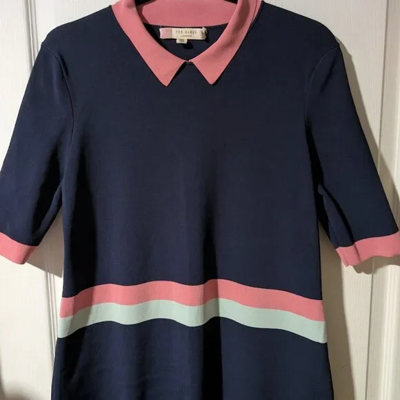 Ted Baker | 'Colour By Numbers' Origami Navy Knit Dress - Picture 6 of 16